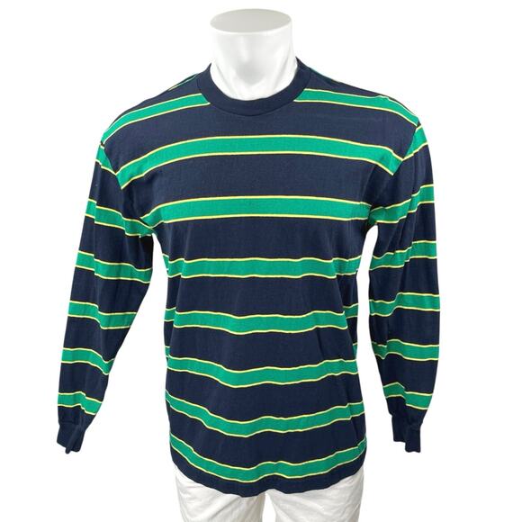 Aritzia Tna Men's Blue Green Striped Cotton Long Sleeve Tee T-Shirt Top Size XS - Picture 1 of 4